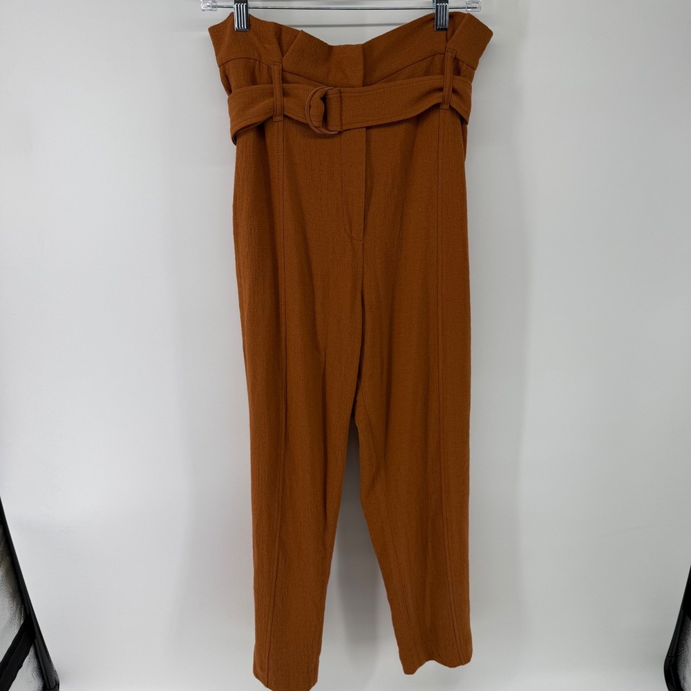 Jonathan Simkhai Rust Brown Wool Blend Paperbag Waist Tapered Trousers Size 10